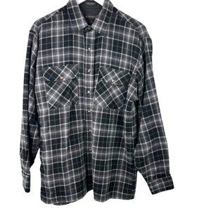 M McMullin Shirt Men Large Long Sleeve Flannel Shacket Plaid Chest Pockets Black